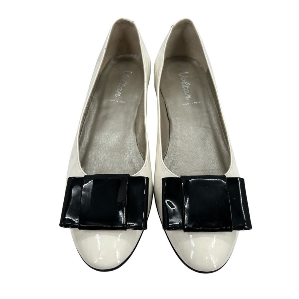 Voltan Patent Leather Bow Flats Black White Sz. 10.5/41 - Picture 3 of 8